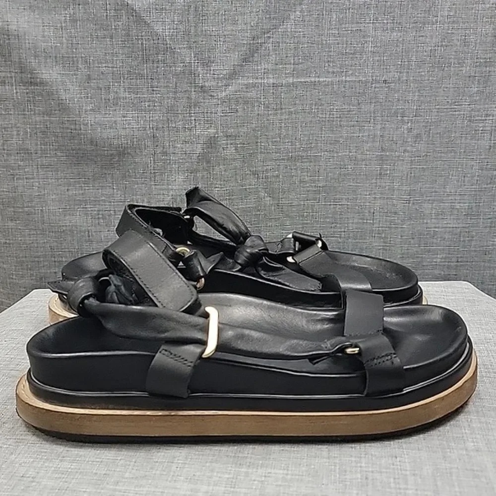 ALOHAS Women's Tied Together Black Leather Sandals SZ 38EUR 7 -7.5US